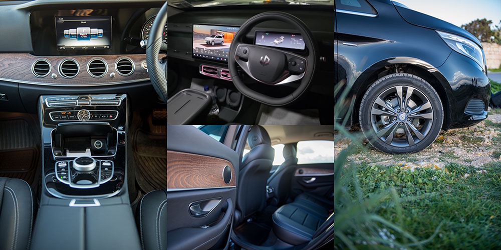 Interior details from the Percius fleet: dashboard, steering wheel, cabin trim and alloy wheel